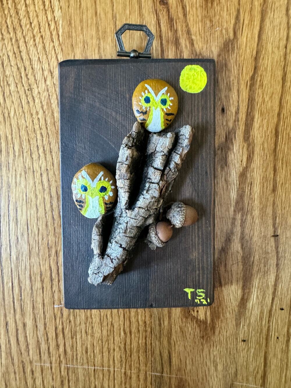 Owl Rock Vintage 72 Hanging Wood Plaque Hand Painted Cottage Core Folk Art